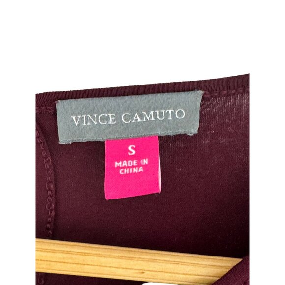 Size Small VINCE CAMUTO BURGUNDY WINE LACE BELL SLEEVE KNIT TOP Shirt Blouse - Picture 7 of 8